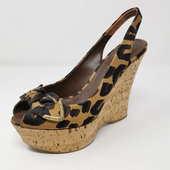 Louis Vuitton Brown Leopard Wedge Platform Heels - Picture 1 of 9